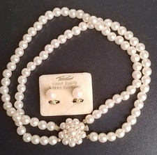 Vintage clip on faux pearl earrings 14k gold plated & faux pearl necklace bridal