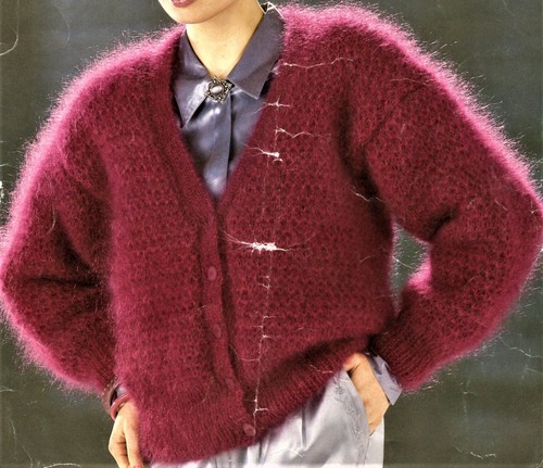 Mohair ladies neck cardigan - mohair, v