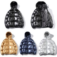Men's Hooded Cotton Padded Jacket Bubble Puffer Winter Warm Outwear Bright Coat