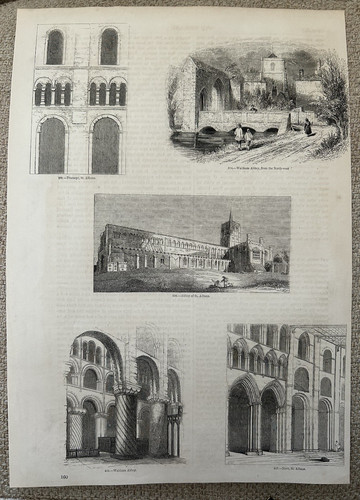 Antique print abbey engraving - print,