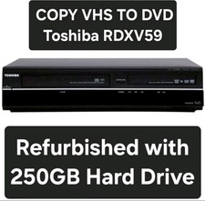 Toshiba Copy VHS to DVD HDMI VHS DVD Recorder & 250GB HDD Remote & Guide RDXV59