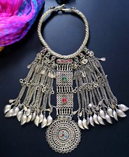 Vintage Afghan Torc Necklace - Kuchi Tribal Dance Jewelry - Small 12" Neck #4802