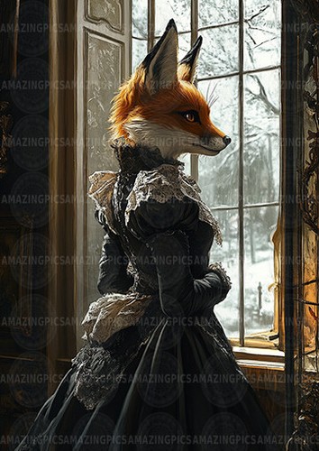 Victorian fox art - fox, winter