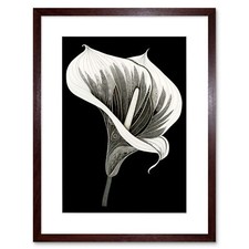 Batik Style Black and White Calla Lily Flower Framed Wall Art Print Picture 9X7"