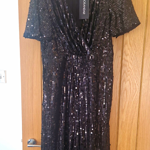 Sosandar black sequin neck - sequin, v-neck