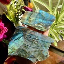 Labradorite Slab Coasters High Grade Crystal with Rainbow Flashes Gemstone Home 