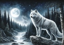 WOLF FULL MOON CANVAS PICTURE