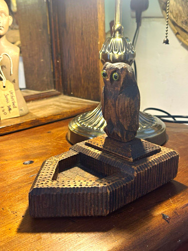 Antique carved wooden owl - carved,