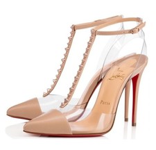 Christian Louboutin Nosy Spike 100 Nude Heels 38.5 UK5.5