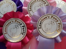 Personalised Pony Party Rosettes /Birthday Rosettes x 6 Choose Colour