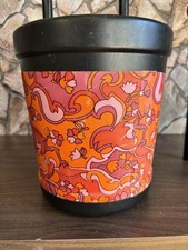 Vintage PLYSU Floral Waste Paper Bin Basket 1970s Orange Retro Plastic Kitsch