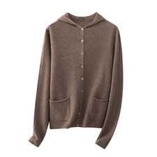 Women's High-End Wool and Cashmere Knit Cardigan - Brown- Size M