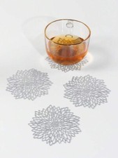 Silver Flower Shaped PVC Drink Coasters | Set Of 6