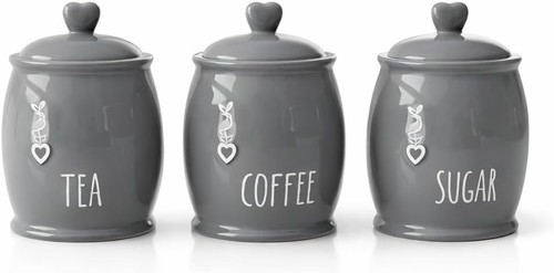 3pcs grey ceramic canisters - 3pcs,