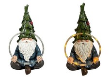 Garden Reflections Solar Pre-Lit Christmas Gnome with Ring Light - New