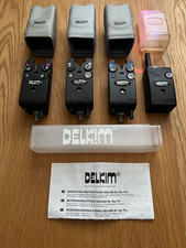 Delkim TXI+ bite alarms (purple, white & blue LEDs) x 3 + RX Pro Plus Receiver