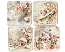 Set of 4 Shabby Chic Pink Rose