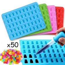 50 Mini Bears Silicone Gummy Animal Jelly Ice Cube Mould Free Dropper Include