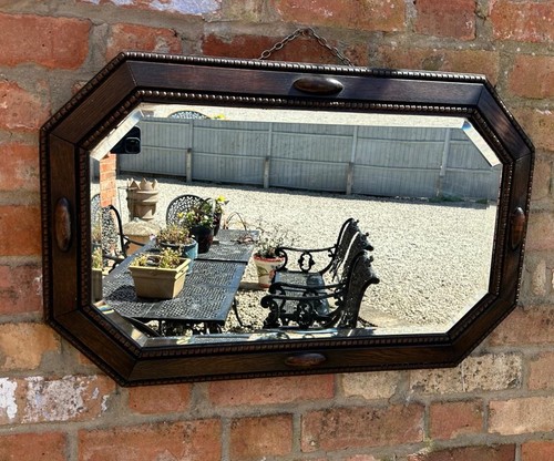 Antique edwardian oak beveled - ,