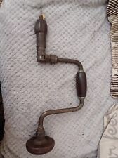 Vintage Antique Manual Hand Crank Drill With Wooden Handles