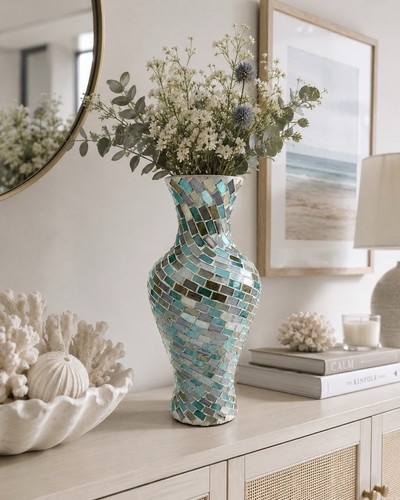 Coral mosaic glass vase - mosaic, tall