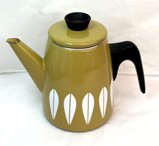 CATHERINE HOLM COFFEE POT TEA LOTUS AVOCADO NORWAY ENAMEL VINTAGE 60S