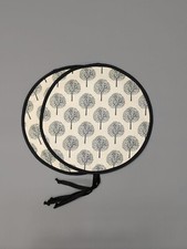 Pair of Aga Hob Lid Mats Pads Round Hob Covers Back Grey Trees Canvas Cotton 