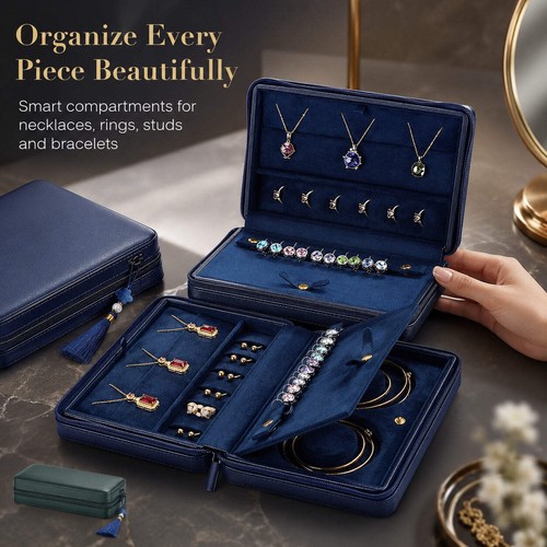 Leather zipper jewelry storage - leather,