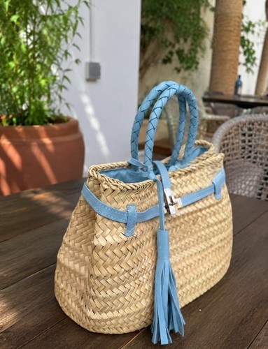 Woven tote handbag leather - woven,