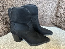 Primark Black Suede Effect Pointed Toe Cowboy Ankle Boots BNWT UK 5