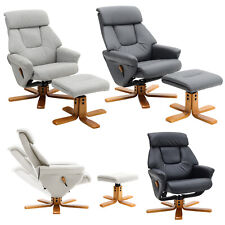 Recliner Chair and Footstool Set Armchair with Wood Base 360° Swivel Lounge Seat
