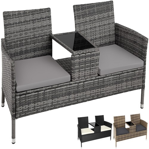 Poly rattan bench glass table - rattan,