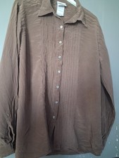Original Laurà Ashley Pure Silk 1980s Cocoa Coloured Pintucked Shirt Size 16