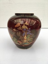Vintage Crown Devon Fielding Rouge Vase with Oriental Design 11.5 cm