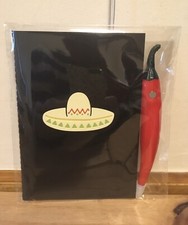 Retro🌶 Sombrero A6 Notebook +Chilli Pepper Pen 2pc Mexican Stationery Gift Set