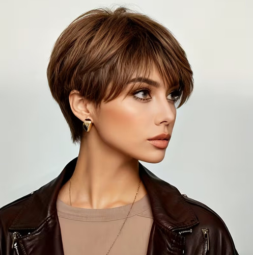 Short pixie cut brown straight - cut,
