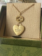 Authentic Gucci Heart 18ct gold plated Necklace. 48cm Long .excellent, 