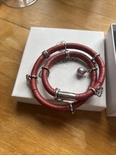 Endless Christina Collection Coral Leather Charm Triple wrap Bracelet 57cm