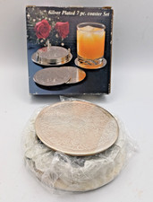 Silver Plate 7 pc. Coaster Set Boxed Vintage Unused