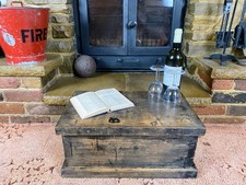 Old Antique Pine Chest, Vintage Wooden Storage Trunk, Blanket Box, Coffee Table.