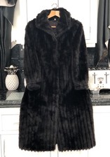 Ladies Brown/black Astraka Faux Fur Scalloped Edge Bell Sleeved Coat Uk 10/12/14