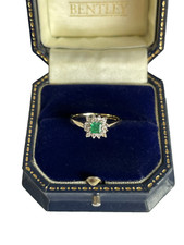 1989 Emerald Ring 9ct Gold Emerald and Diamond Ring Gold Vintage Ring - Size L