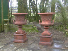 Pair large Campana urns , planters  with plinth in a  terracotta  finish