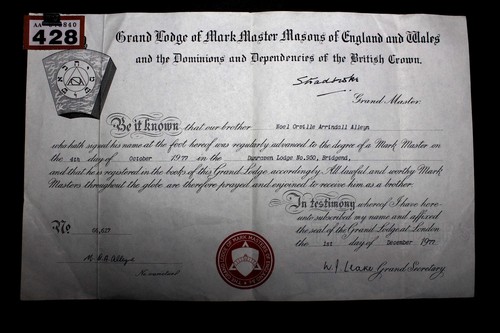 P428 mark masons certificate - ,