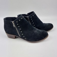 Minnetonka Women’s Black Suede Ankle Boots UK 7 / 26cm Side Zip Stud Detail