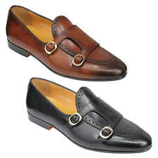 Mens Real Leather Loafers Brogue Punch Hole Smart Office Double Monk Strap Shoes