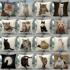 18" Black Cat Yellow Eyes Decorative Pillow Cover Little Kitten Pet Cushion Case