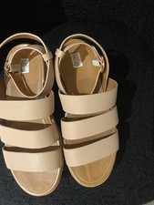 FITFLOP ELOISE WEDGE LEATHER ANKLE STRAP SANDALS 6.5 NUDE 
