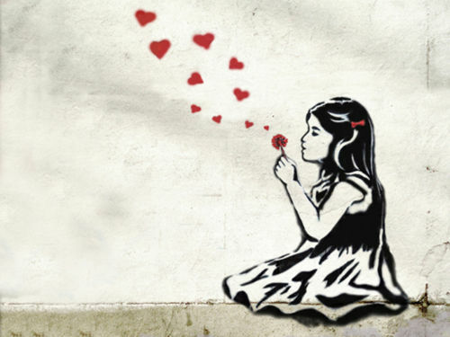 Banksy girl blowing hearts - banksy,
