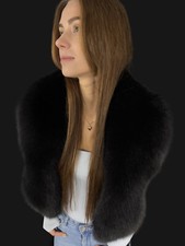 Luxury Jet Black Fox Fur Stole 51'' (130cm) Saga Furs Big Scarf Fur Collar Boa